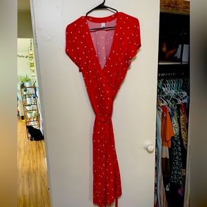 Pink Polka-dot Midi Wrap Dress